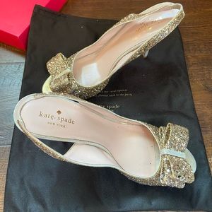 Kate Spade Gold Glitter Bow High Heels